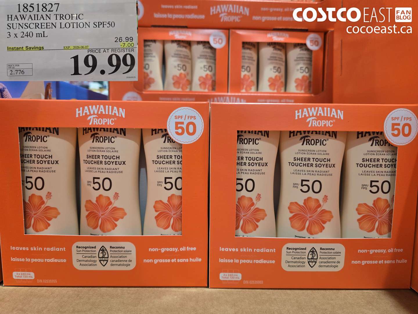1851827 HAWAIIAN TROPIC SUNSCREEN LOTION SPF50 3 X 240 ML ($7.00 INSTANT SAVINGS EXPIRES ON 2026-06-07) $19.99