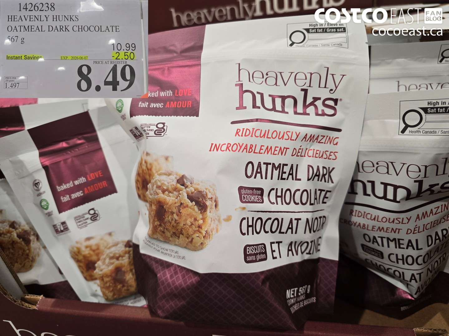 1426238 HEAVENLY HUNKS OATMEAL DARK CHOCOLATE 567 G ($2.50 INSTANT SAVINGS EXPIRES ON 2026-06-07) $8.49