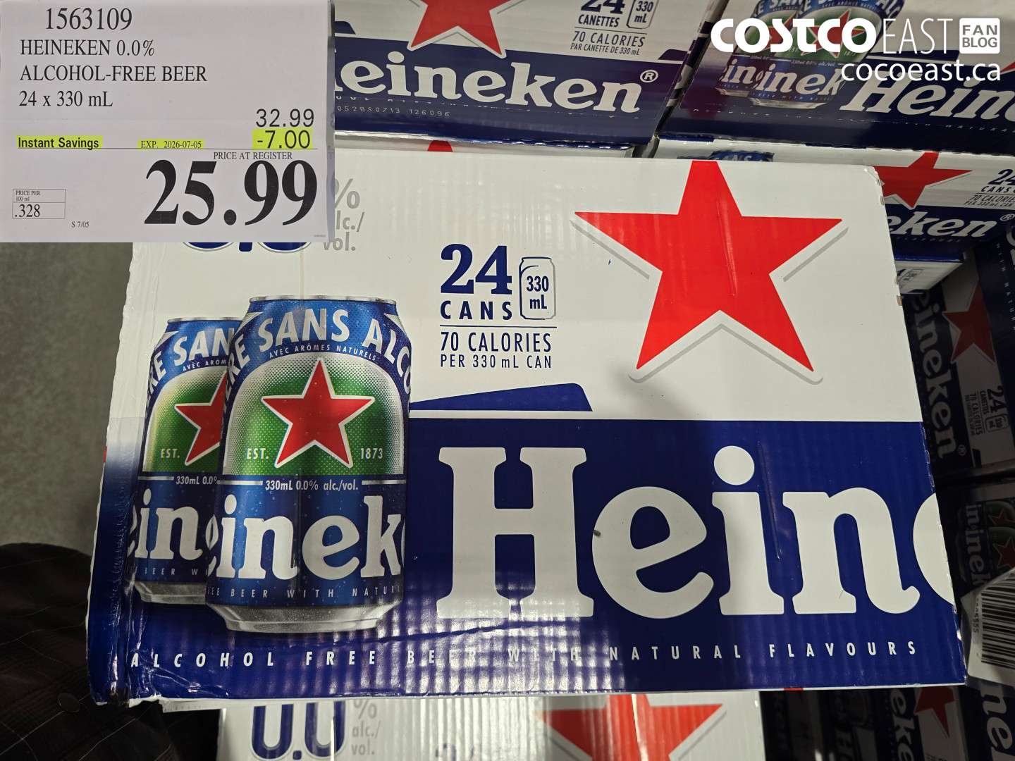 1563109 HEINEKEN 0.0% ALCOHOL-FREE BEER 24 X 330 ML ($7.00 INSTANT SAVINGS EXPIRES ON 2026-07-05) $25.99