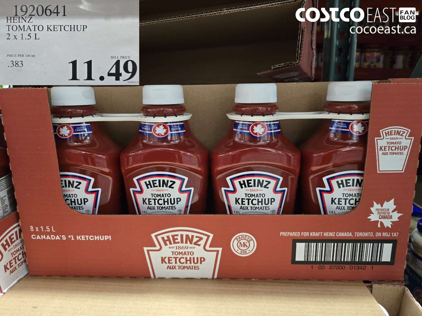 1920641 HEINZ TOMATO KETCHUP 2 X 1.5 L $11.49