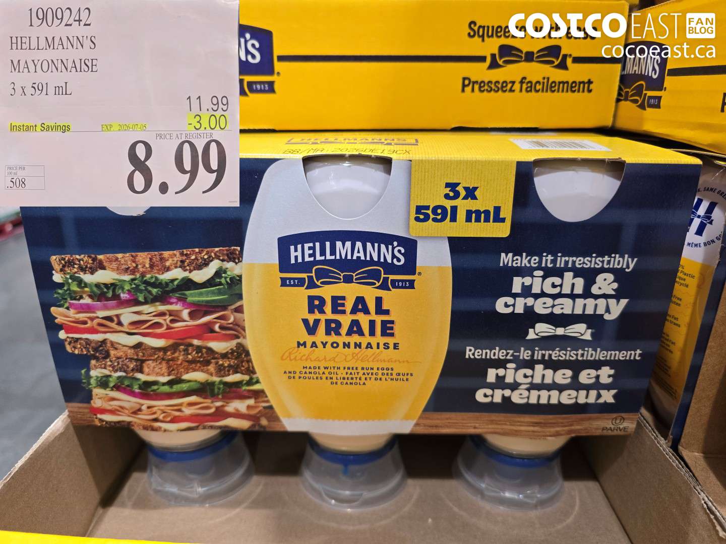 1909242 HELLMANN'S MAYONNAISE 3 X 591 ML ($3.00 INSTANT SAVINGS EXPIRES ON 2026-07-05) $8.99