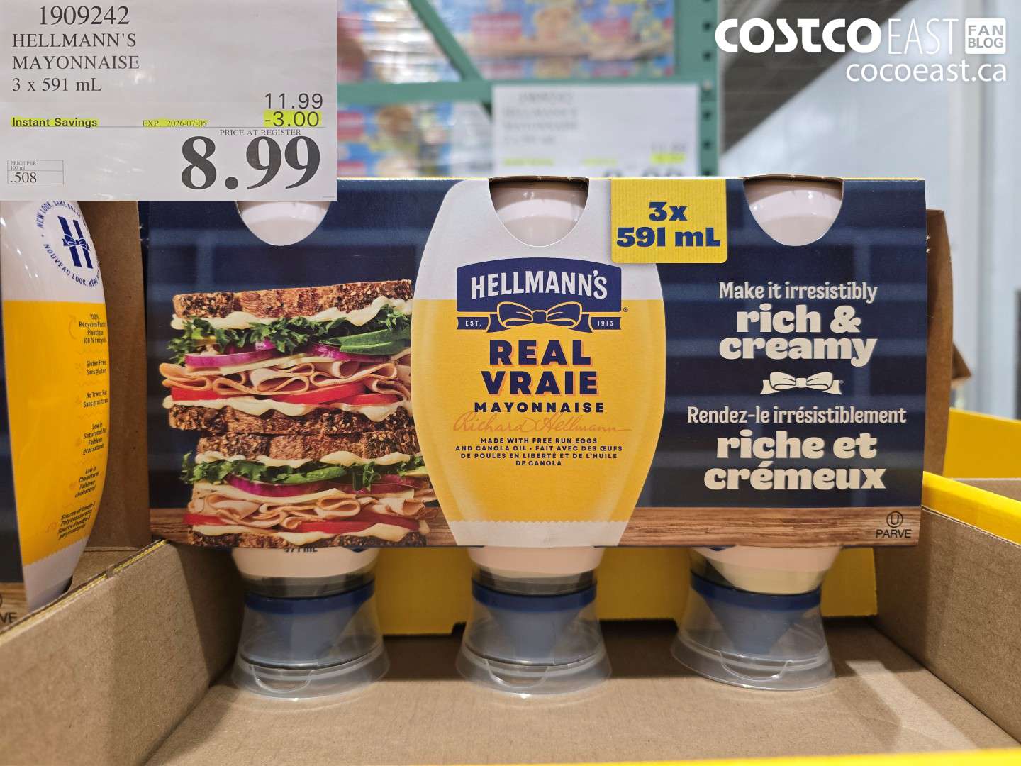 1909242 HELLMANN'S MAYONNAISE 3 X 591 ML ($3.00 INSTANT SAVINGS EXPIRES ON 2026-07-05) $8.99