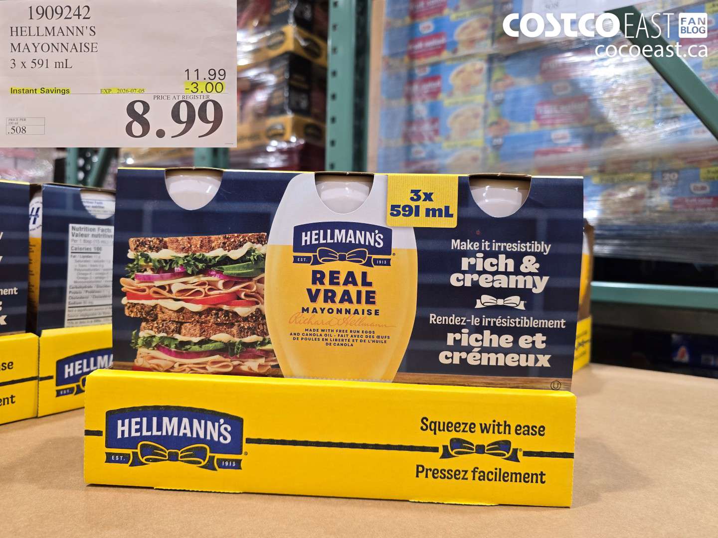 1909242 HELLMANN'S MAYONNAISE 3 X 591 ML ($3.00 INSTANT SAVINGS EXPIRES ON 2026-07-05) $8.99
