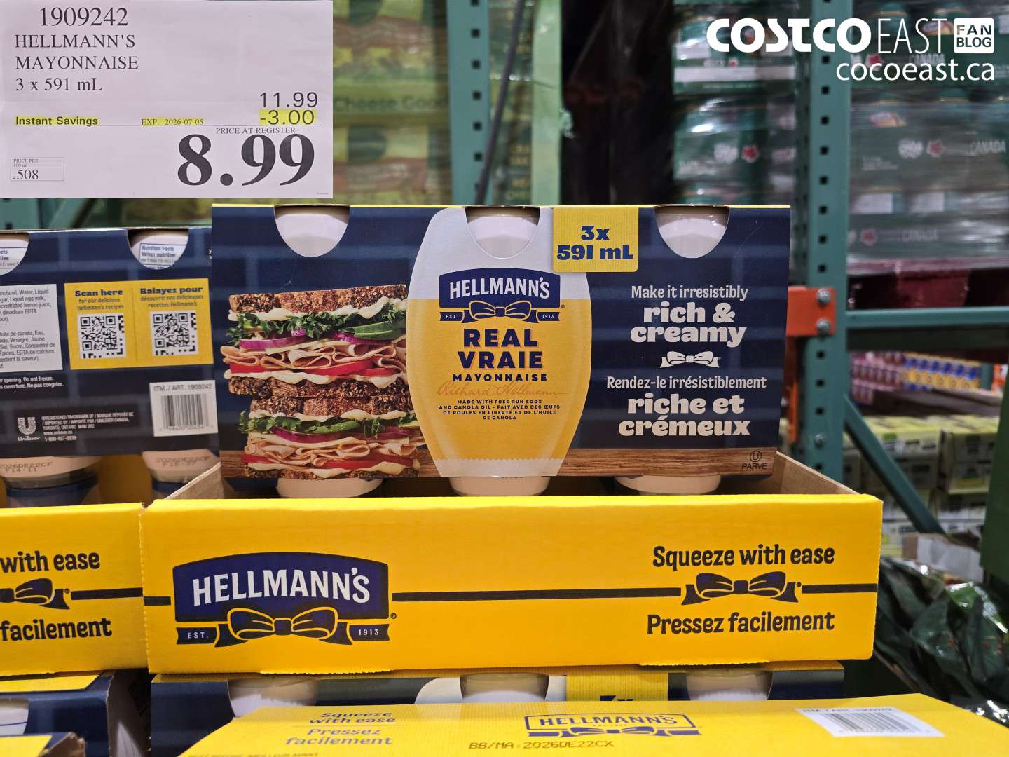 1909242 HELLMANN'S MAYONNAISE 3 X 591 ML ($3.00 INSTANT SAVINGS EXPIRES ON 2026-07-05) $8.99