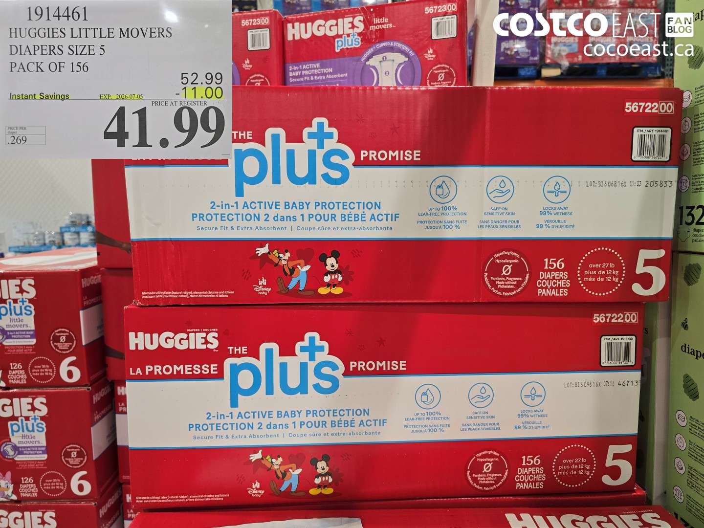 1914461 HUGGIES LITTLE MOVERS DIAPERS SIZE 5 PACK OF 156 ($11.00 INSTANT SAVINGS EXPIRES ON 2026-07-05) $41.99