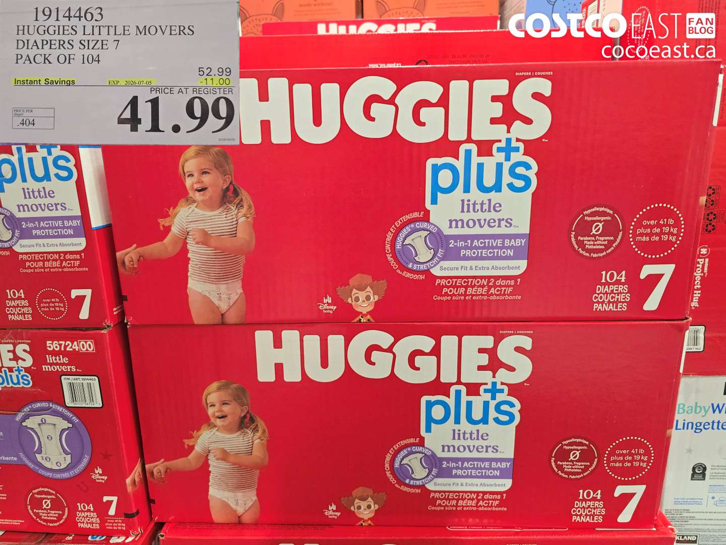 1914463 HUGGIES LITTLE MOVERS DIAPERS SIZE 7 PACK OF 104 ($11.00 INSTANT SAVINGS EXPIRES ON 2026-07-05) $41.99