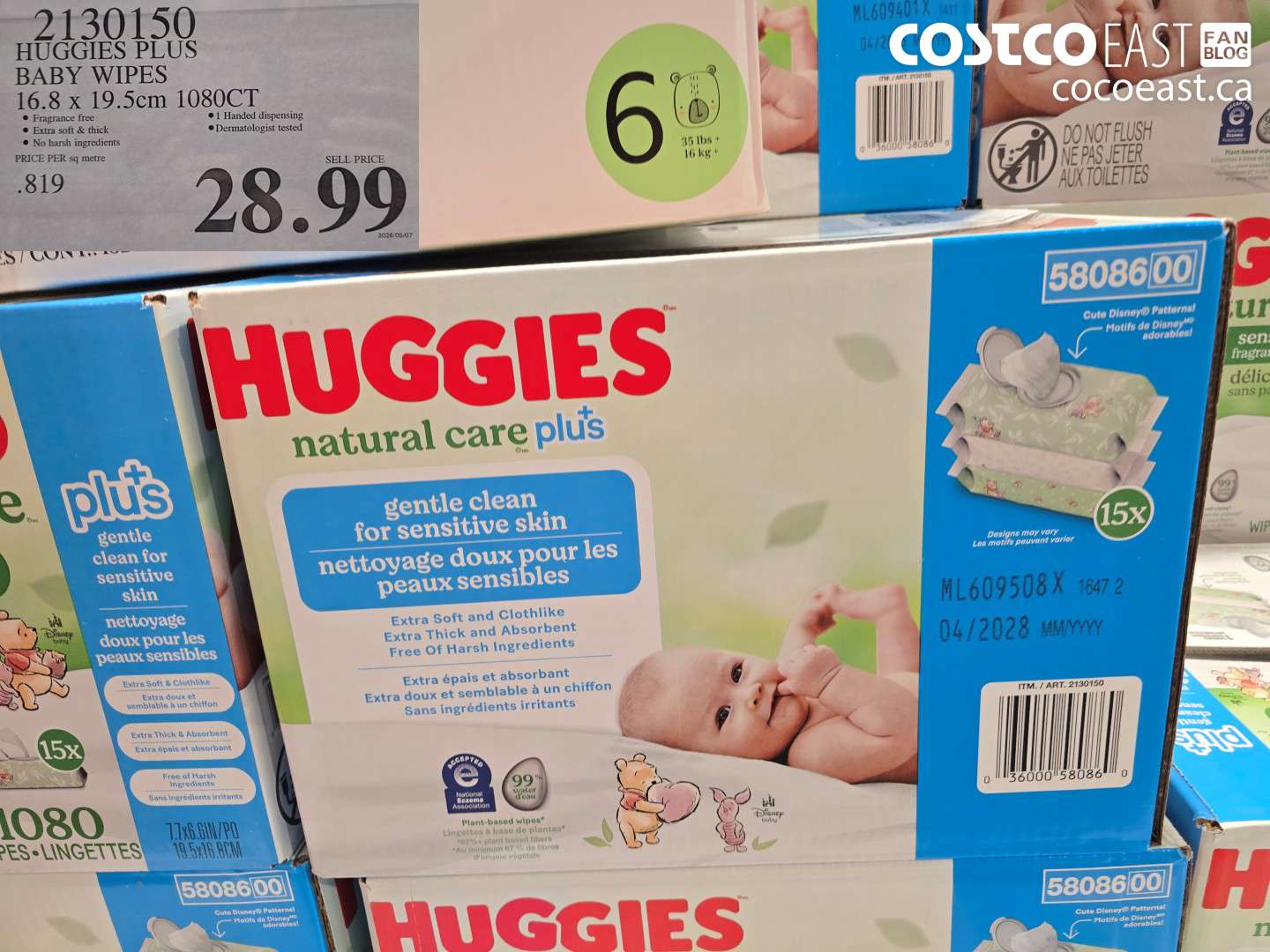 2130150 HUGGIES PLUS BABY WIPES 16.8 X 19.5CM 1080CT $28.99