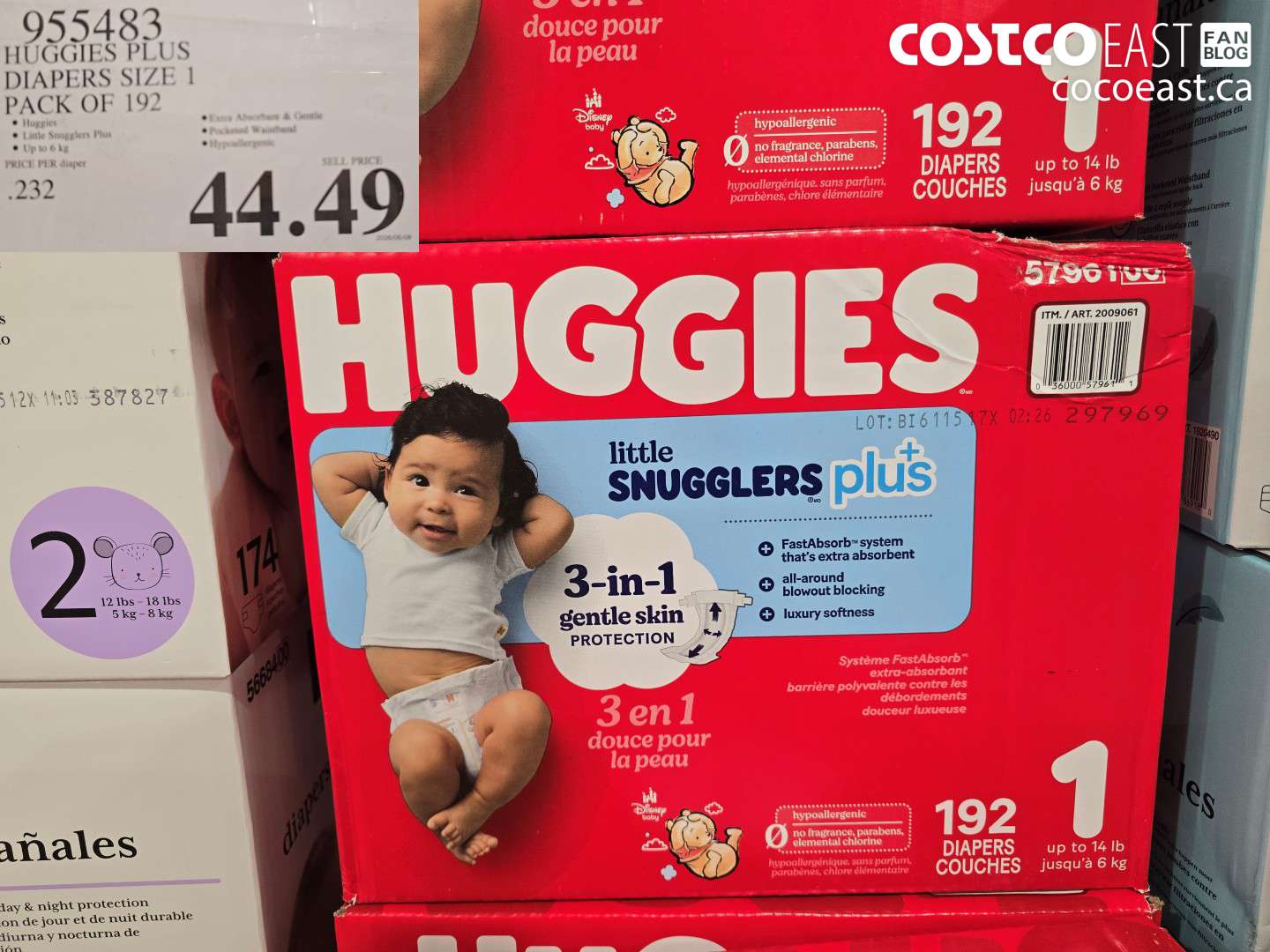 955483 HUGGIES PLUS DIAPERS SIZE 1 PACK OF 192 $44.49