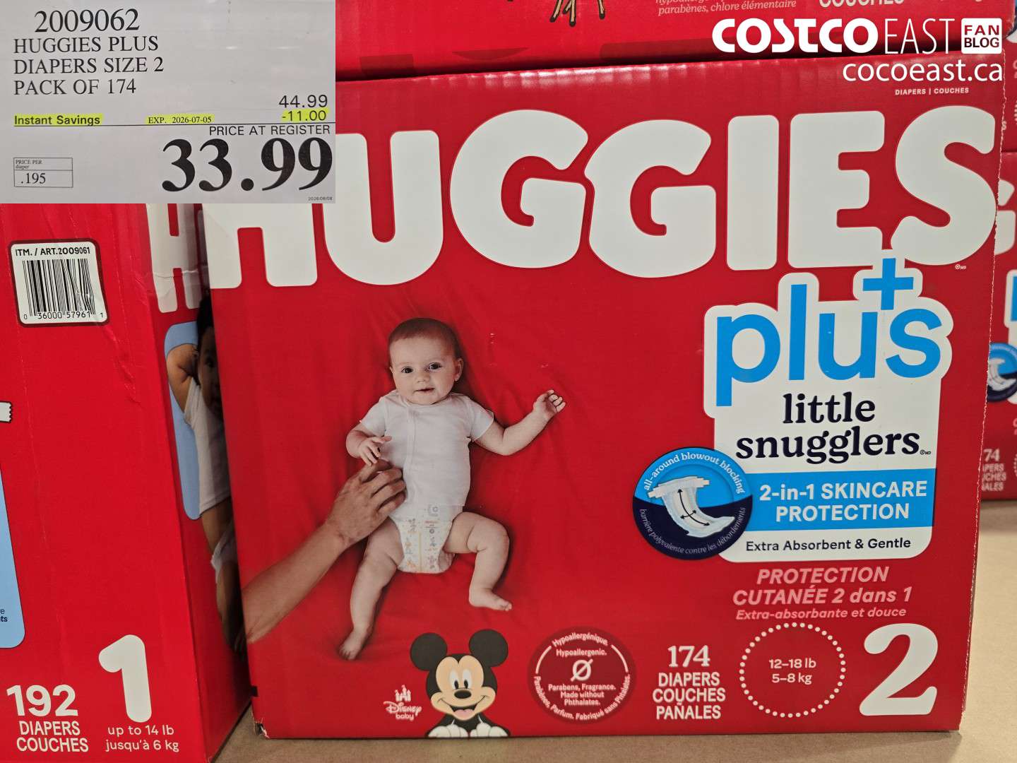 2009062 HUGGIES PLUS DIAPERS SIZE 2 PACK OF 174 ($11.00 INSTANT SAVINGS EXPIRES ON 2026-07-05) $33.99