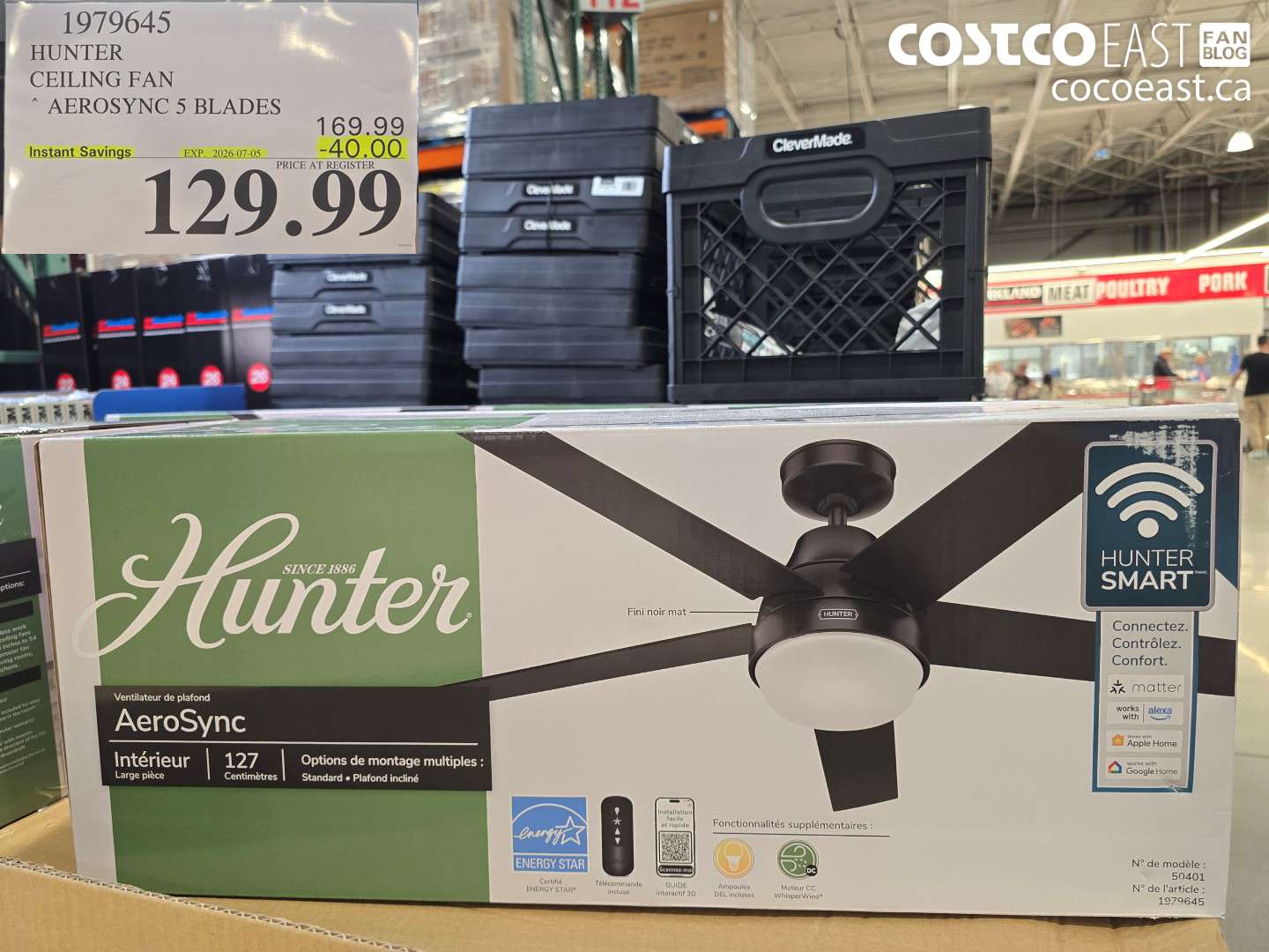 1979645 HUNTER CEILING FAN AEROSYNC 5 BLADES ($40.00 INSTANT SAVINGS EXPIRES ON 2026-07-05) $129.99