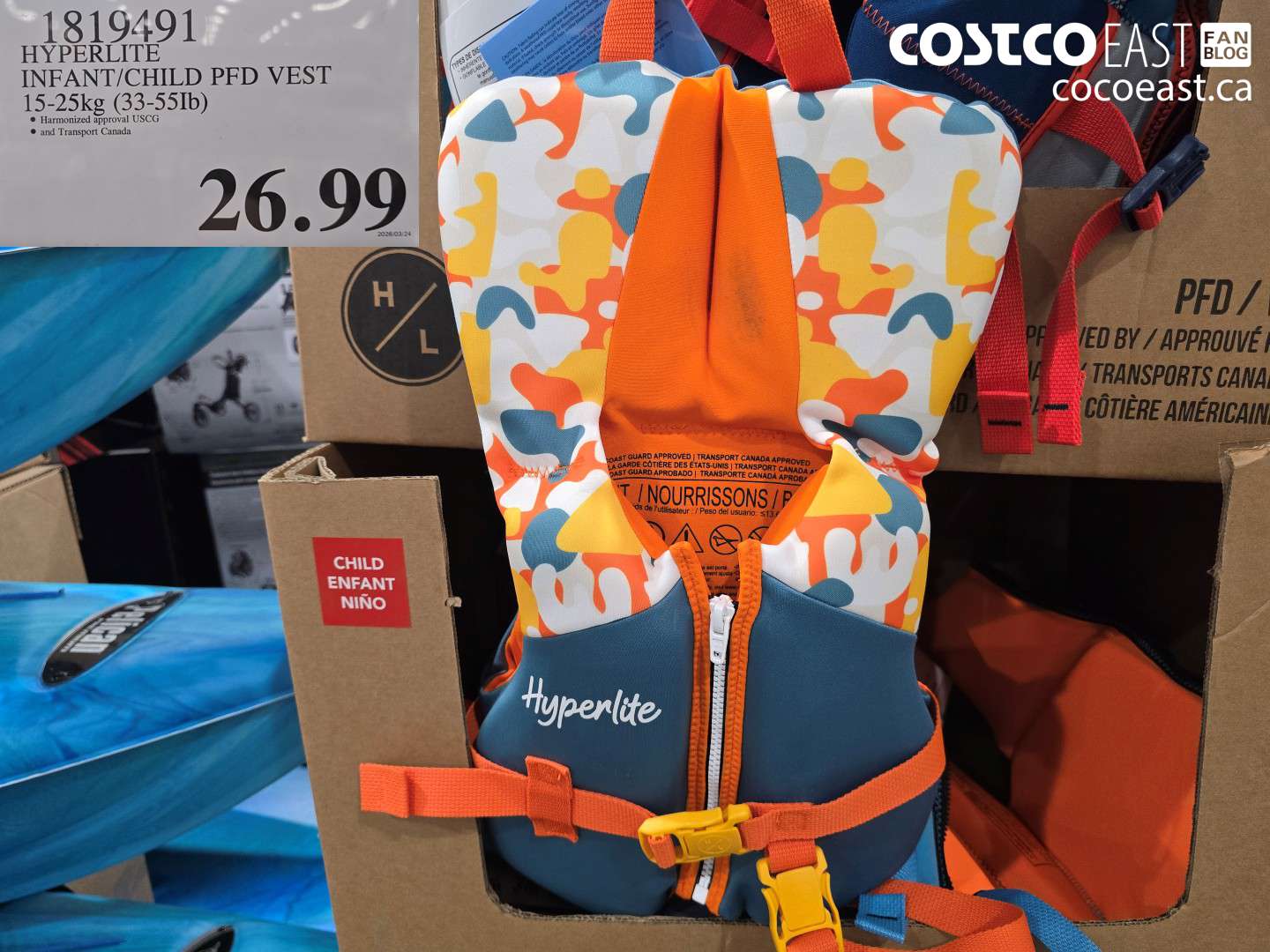 1819491 HYPERLITE INFANT/CHILD PFD VEST 15-25KG (33-55LB) $26.99