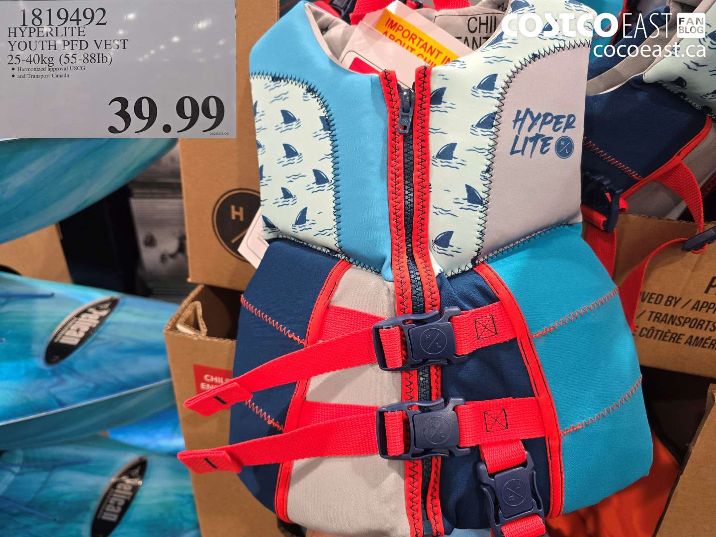 1819492 HYPERLITE YOUTH PFD VEST 25-40KG (55-88LB) $39.99