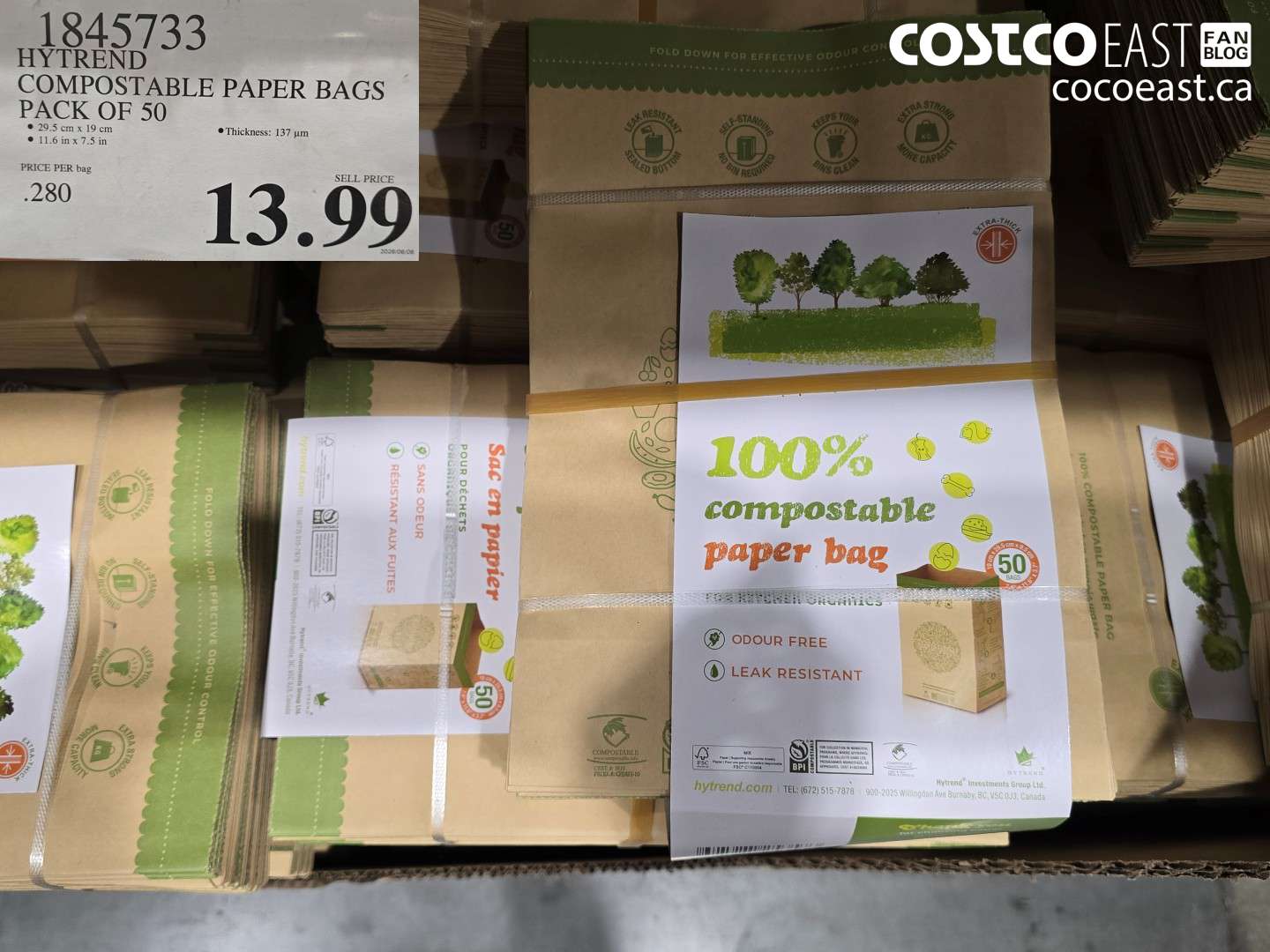 1845733 HYTREND COMPOSTABLE PAPER BAGS PACK OF 50 $13.99