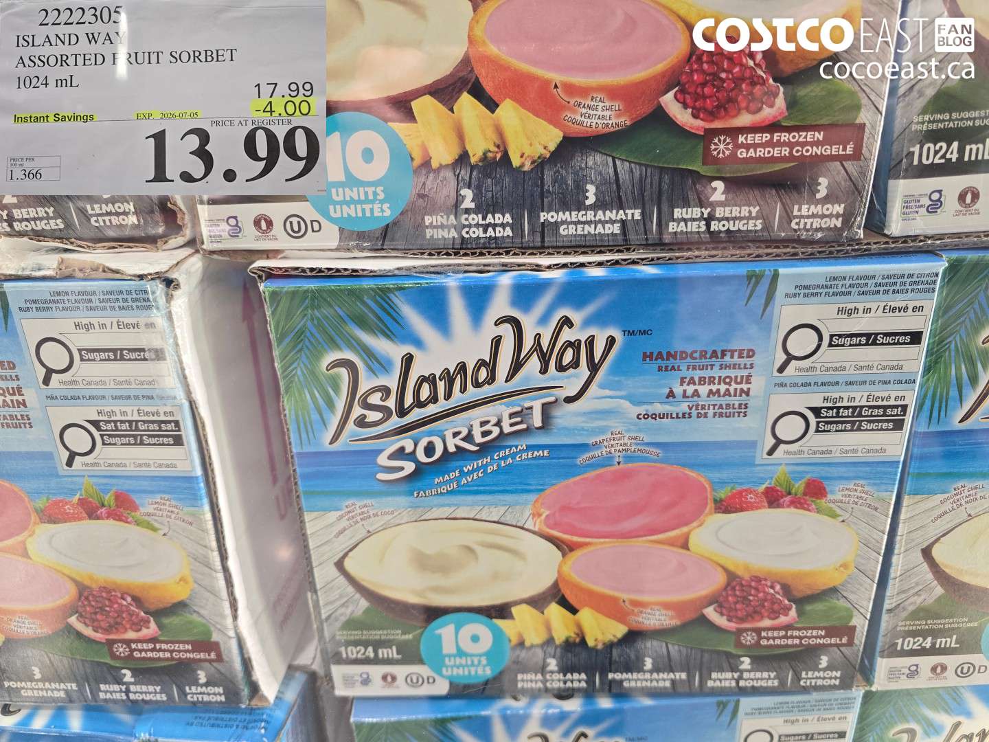 2222305 ISLAND WAY ASSORTED FRUIT SORBET 1024 ML ($4.00 INSTANT SAVINGS EXPIRES ON 2026-07-05) $13.99