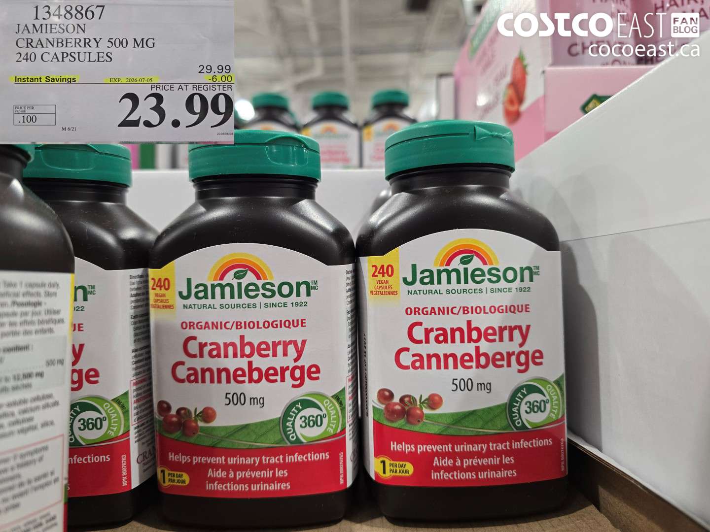 1348867 JAMIESON CRANBERRY 500 MG 240 CAPSULES ($6.00 INSTANT SAVINGS EXPIRES ON 2026-07-05) $23.99