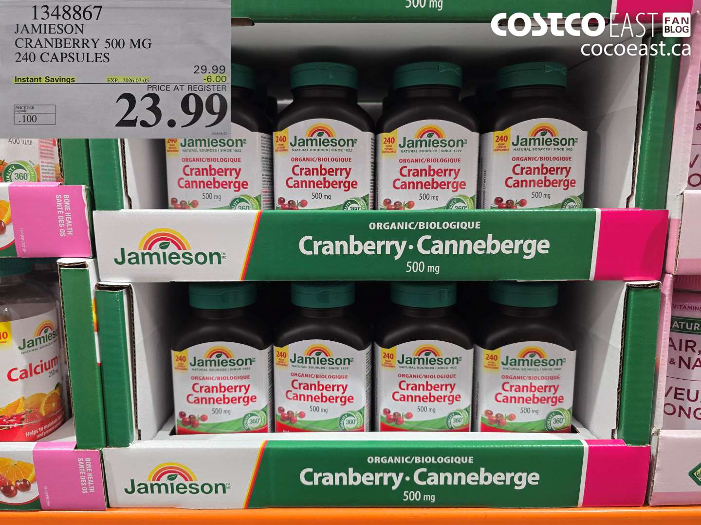 1348867 JAMIESON CRANBERRY 500 MG 240 CAPSULES ($6.00 INSTANT SAVINGS EXPIRES ON 2026-07-05) $23.99