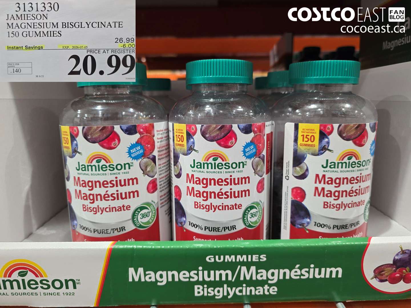 3131330 JAMIESON MAGNESIUM BISGLYCINATE 150 GUMMIES ($6.00 INSTANT SAVINGS EXPIRES ON 2026-07-05) $20.99