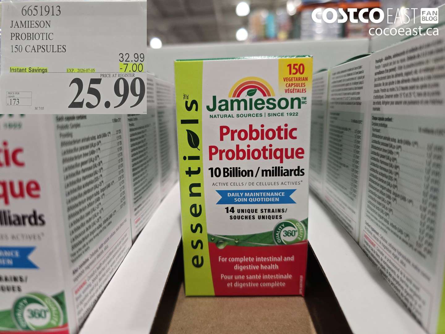 6651913 JAMIESON PROBIOTIC 150 CAPSULES ($7.00 INSTANT SAVINGS EXPIRES ON 2026-07-05) $25.99