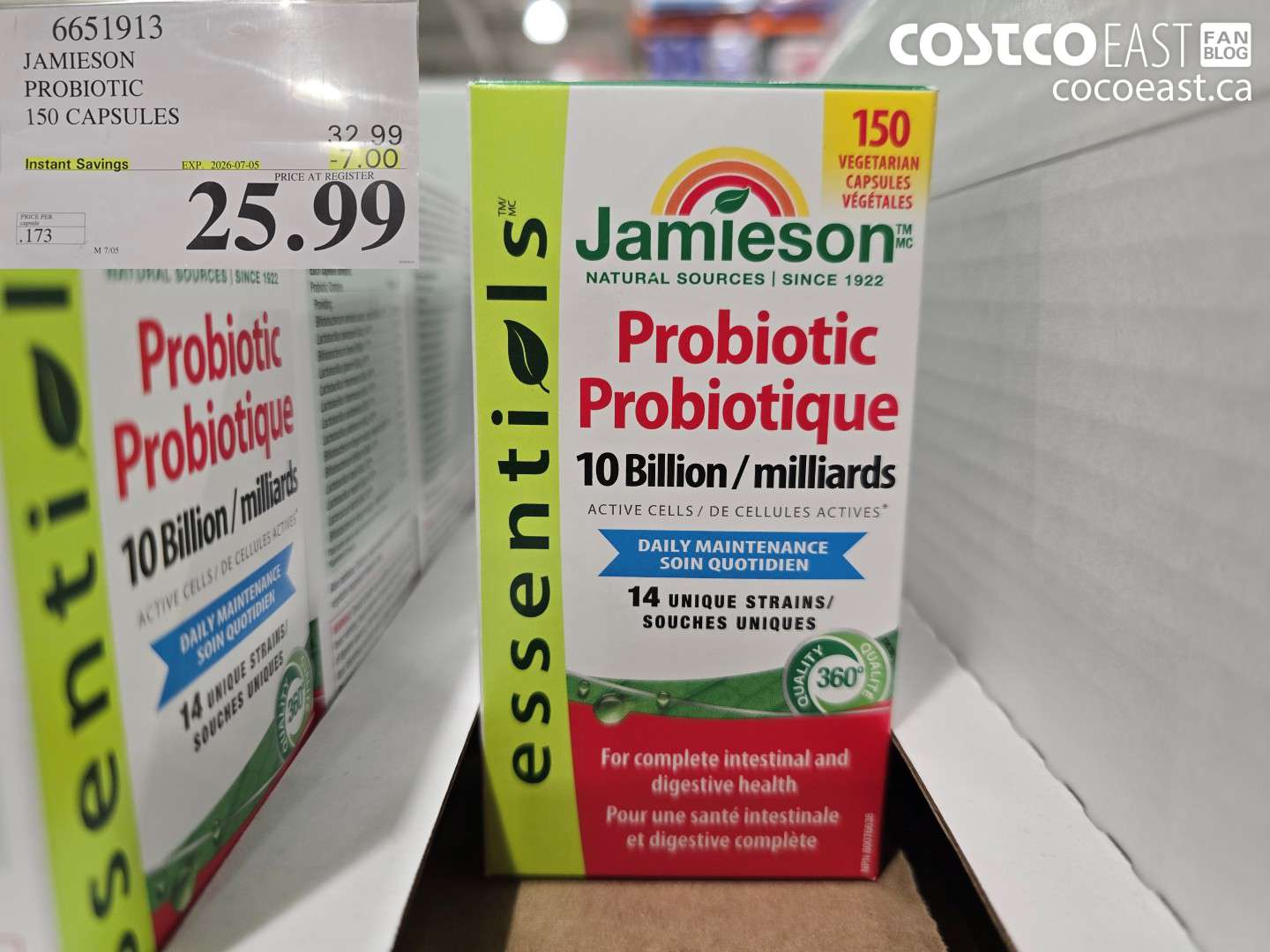 6651913 JAMIESON PROBIOTIC 150 CAPSULES ($7.00 INSTANT SAVINGS EXPIRES ON 2026-07-05) $25.99