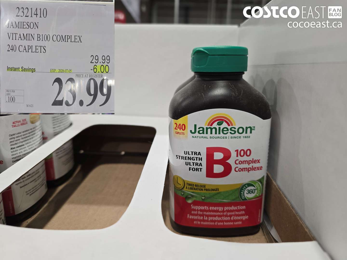 2321410 JAMIESON VITAMIN B100 COMPLEX 240 CAPLETS ($6.00 INSTANT SAVINGS EXPIRES ON 2026-07-05) $23.99