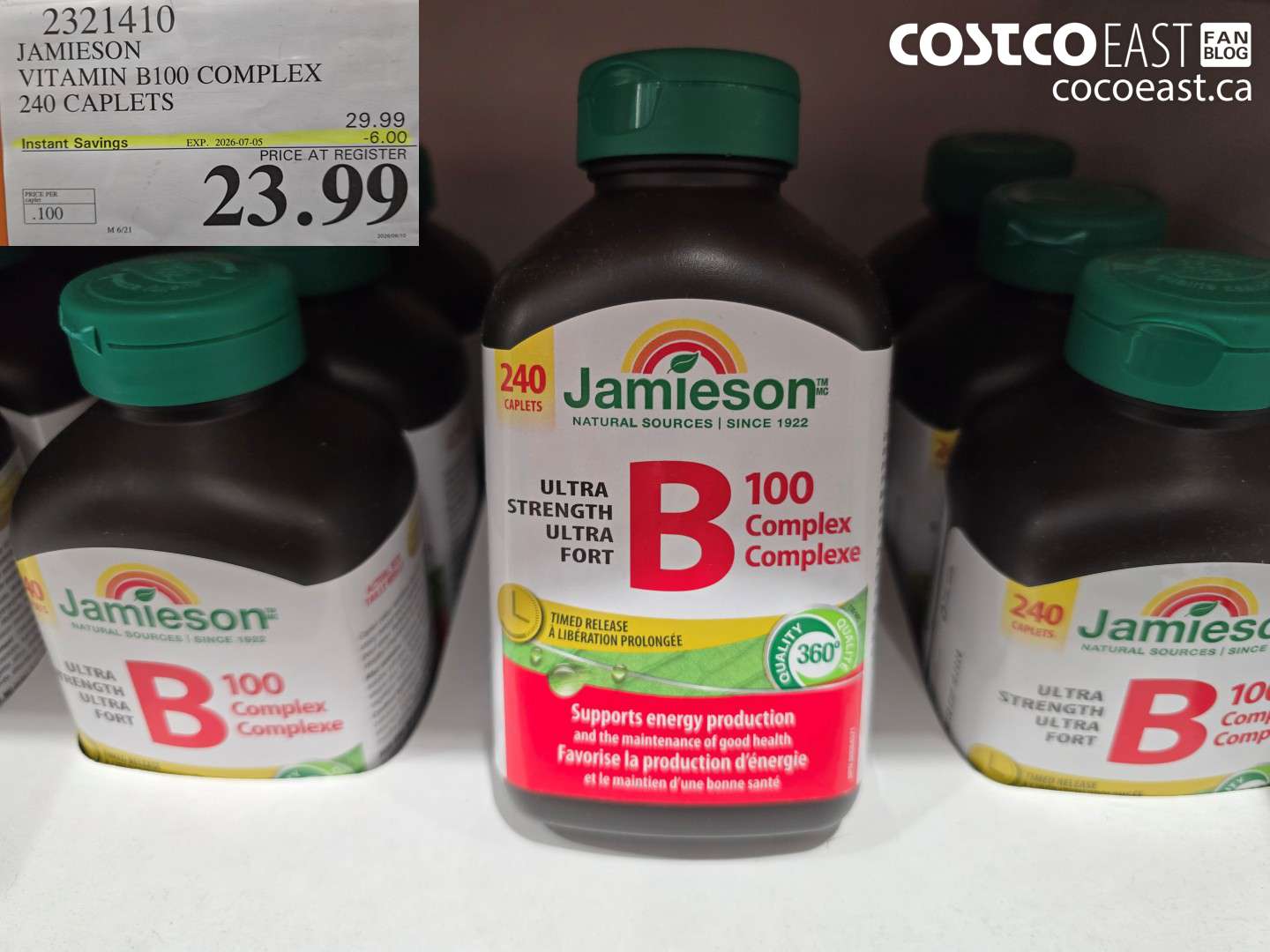 2321410 JAMIESON VITAMIN B100 COMPLEX 240 CAPLETS ($6.00 INSTANT SAVINGS EXPIRES ON 2026-07-05) $23.99