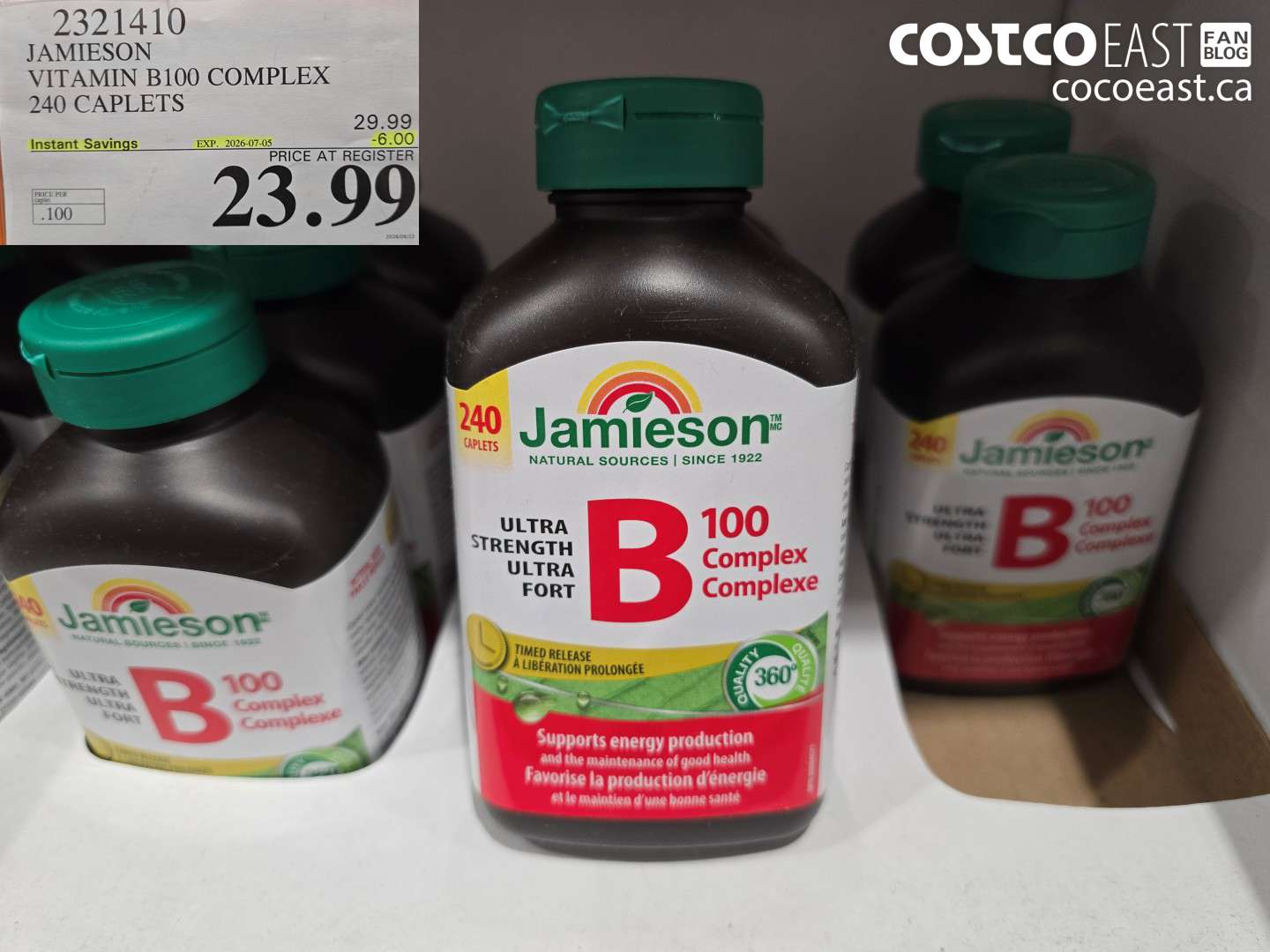 2321410 JAMIESON VITAMIN B100 COMPLEX 240 CAPLETS ($6.00 INSTANT SAVINGS EXPIRES ON 2026-07-05) $23.99