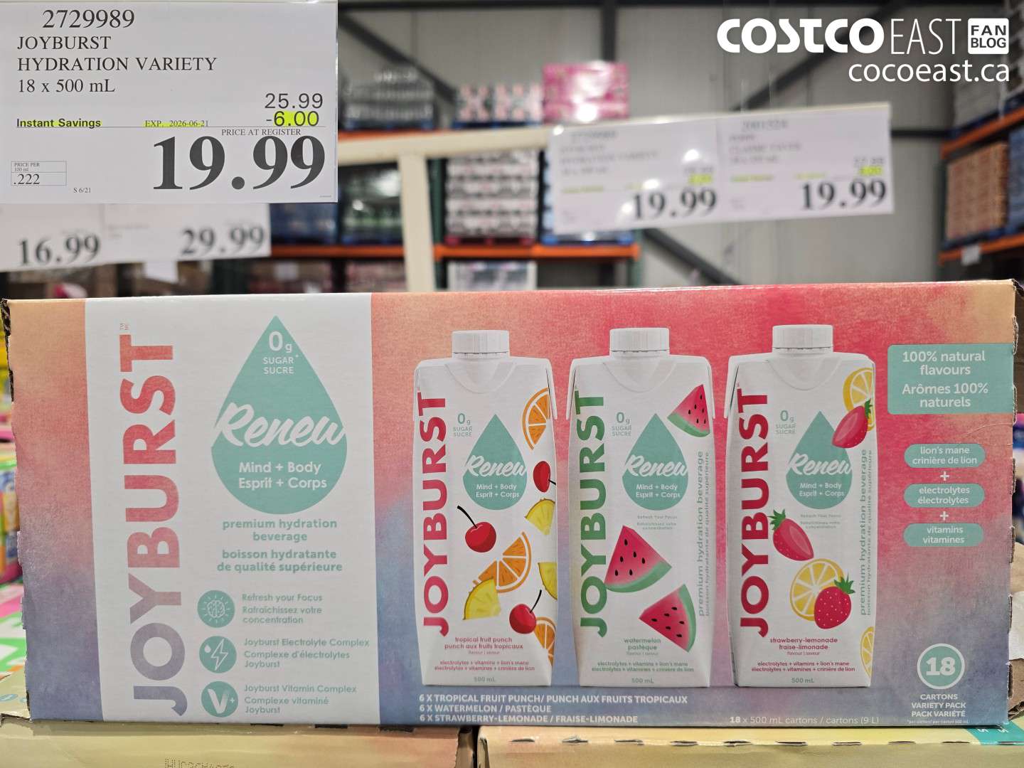 2729989 JOYBURST HYDRATION VARIETY 18 X 500 ML ($6.00 INSTANT SAVINGS EXPIRES ON 2026-06-21) $19.99