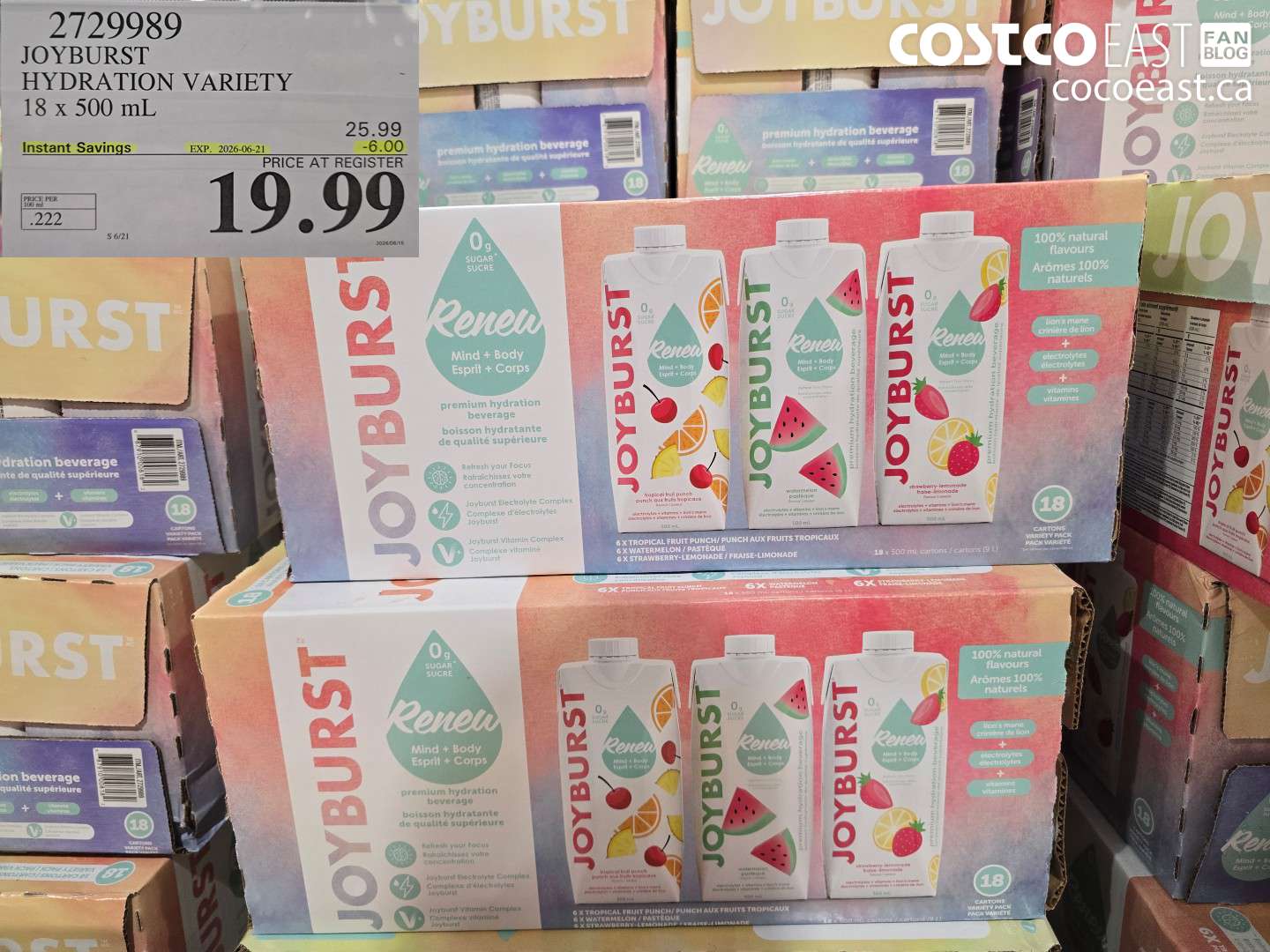 2729989 JOYBURST HYDRATION VARIETY 18 X 500 ML ($6.00 INSTANT SAVINGS EXPIRES ON 2026-06-21) $19.99