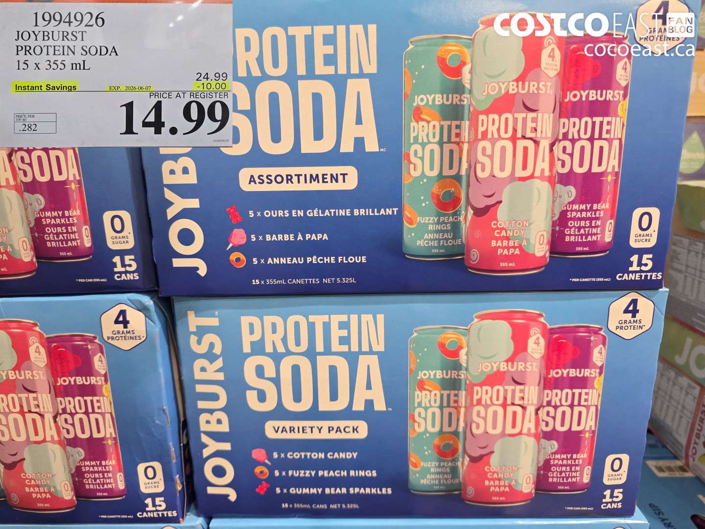 1994926 JOYBURST PROTEIN SODA 15 X 355 ML ($10.00 INSTANT SAVINGS EXPIRES ON 2026-06-07) $14.99