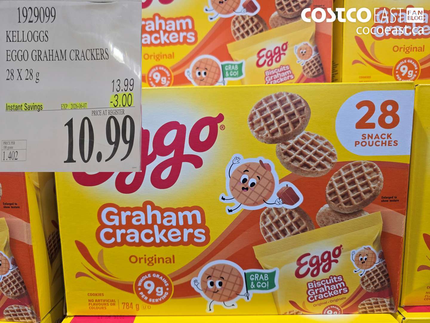 1929099 KELLOGGS EGGO GRAHAM CRACKERS 28 X 28 G ($3.00 INSTANT SAVINGS EXPIRES ON 2026-06-07) $10.99