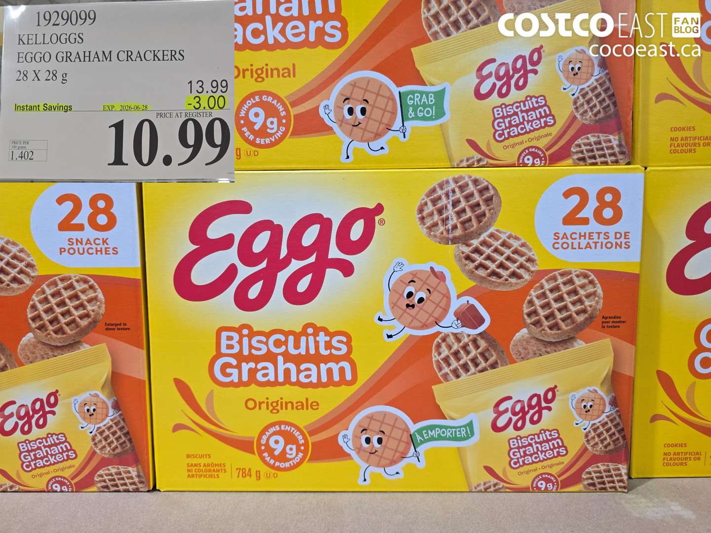 1929099 KELLOGGS EGGO GRAHAM CRACKERS 28 X 28 G ($3.00 INSTANT SAVINGS EXPIRES ON 2026-06-28) $10.99
