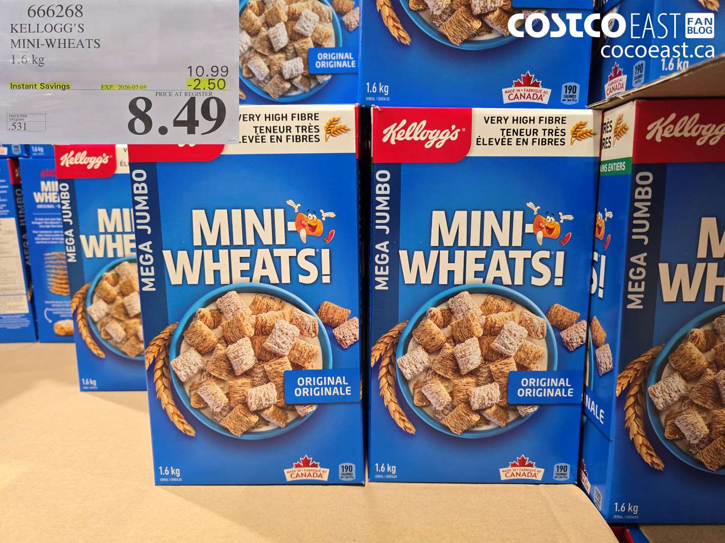 666268 KELLOGG'S MINI-WHEATS 1.6 KG ($2.50 INSTANT SAVINGS EXPIRES ON 2026-07-05) $8.49