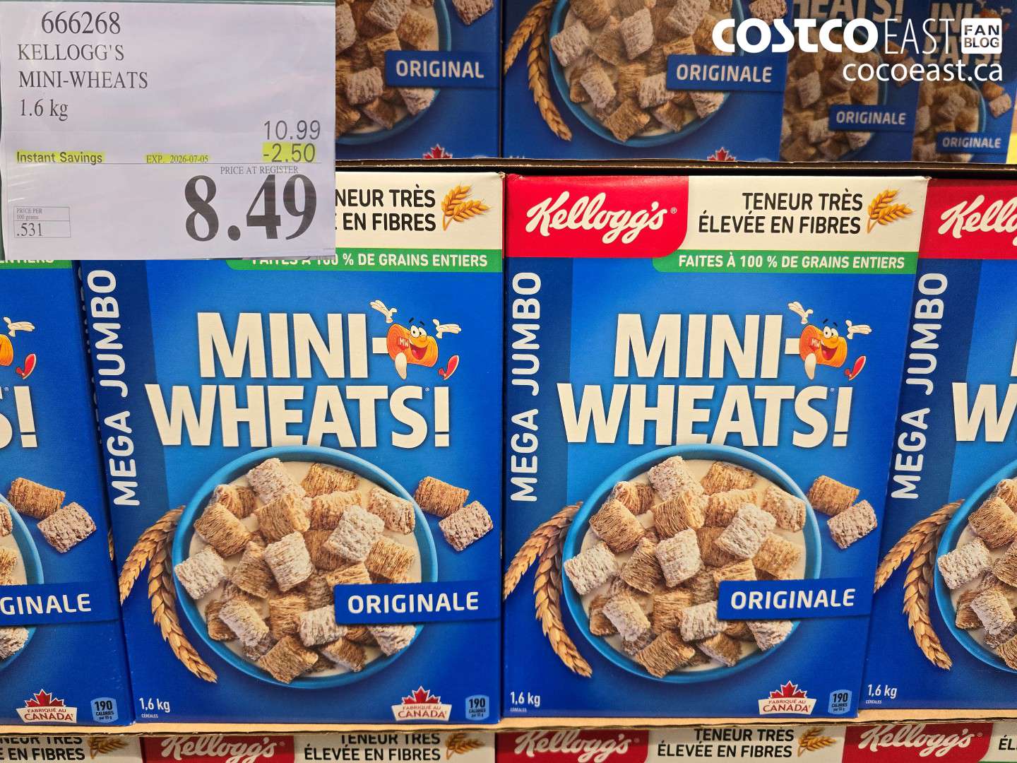 666268 KELLOGG'S MINI-WHEATS 1.6 KG ($2.50 INSTANT SAVINGS EXPIRES ON 2026-07-05) $8.49