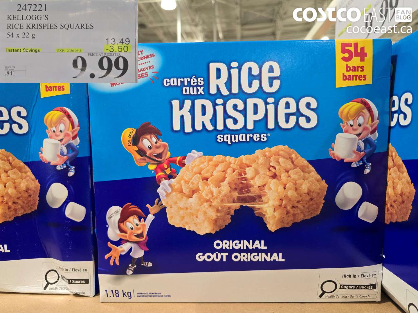 247221 KELLOGG'S RICE KRISPIES SQUARES 54 X 22 G ($3.50 INSTANT SAVINGS EXPIRES ON 2026-06-21) $9.99