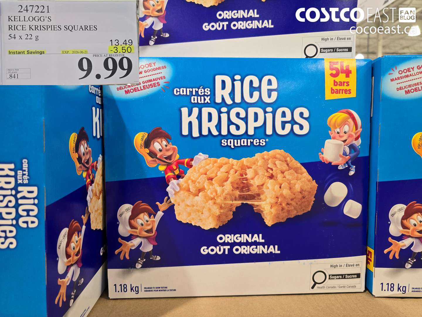 247221 KELLOGG'S RICE KRISPIES SQUARES 54 X 22 G ($3.50 INSTANT SAVINGS EXPIRES ON 2026-06-21) $9.99