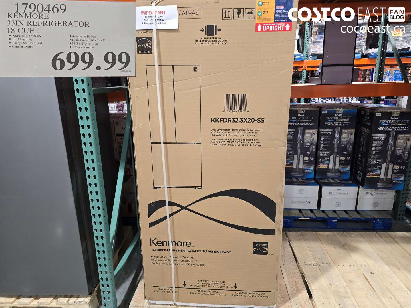 1790469 KENMORE 33IN REFRIGERATOR 18 CUFT $699.99