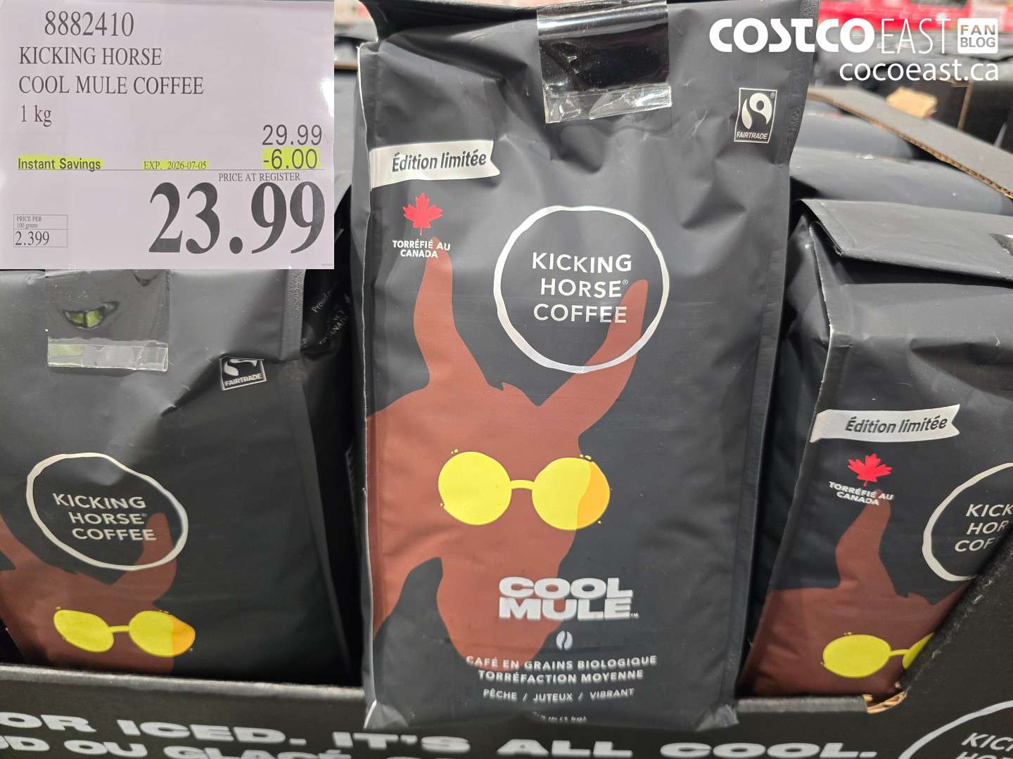 8882410 KICKING HORSE COOL MULE COFFEE 1 KG ($6.00 INSTANT SAVINGS EXPIRES ON 2026-07-05) $23.99