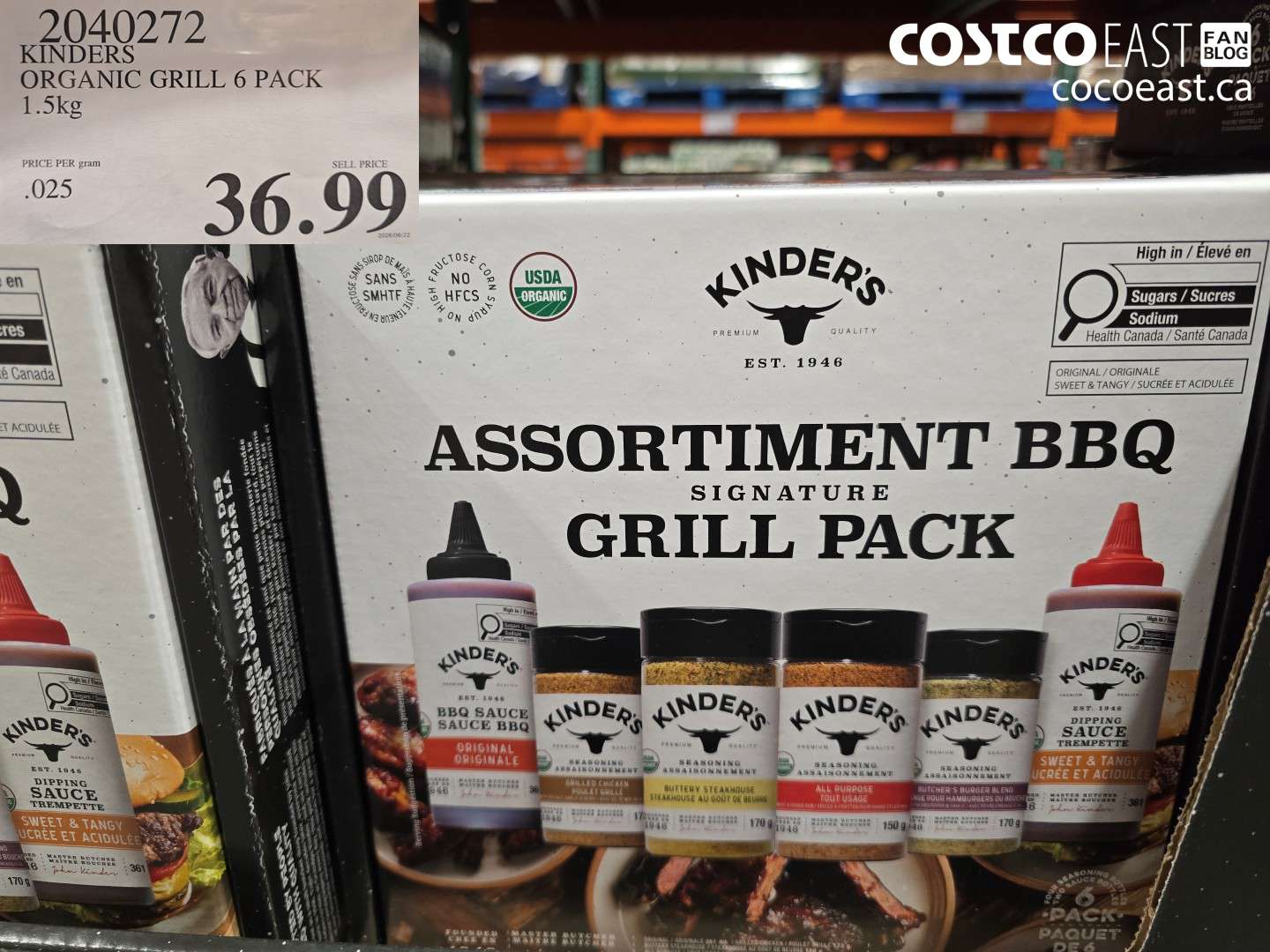2040272 KINDERS ORGANIC GRILL 6 PACK 1.5KG $36.99