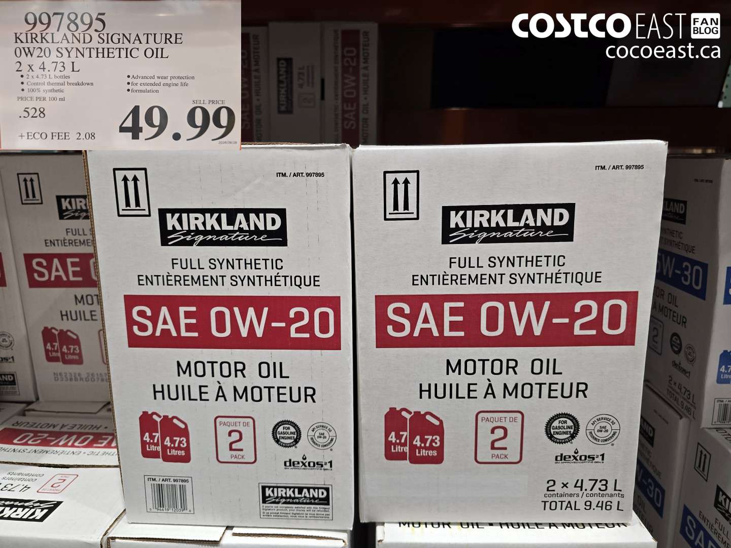 997895 KIRKLAND SIGNATURE 0W20 SYNTHETIC OIL 2 X 4.73 L $49.99