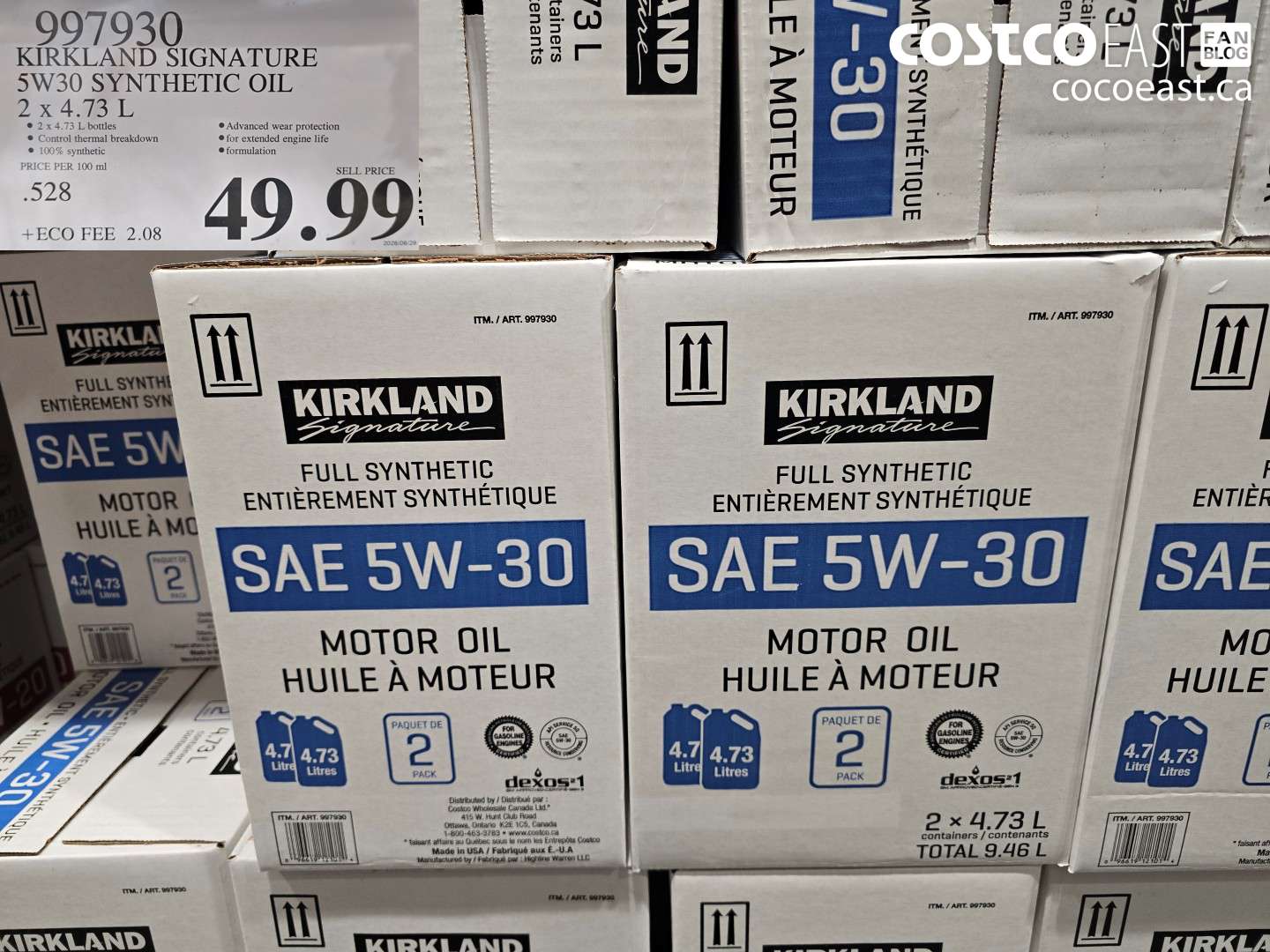 997930 KIRKLAND SIGNATURE 5W30 SYNTHETIC OIL 2 X 4.73 L $49.99