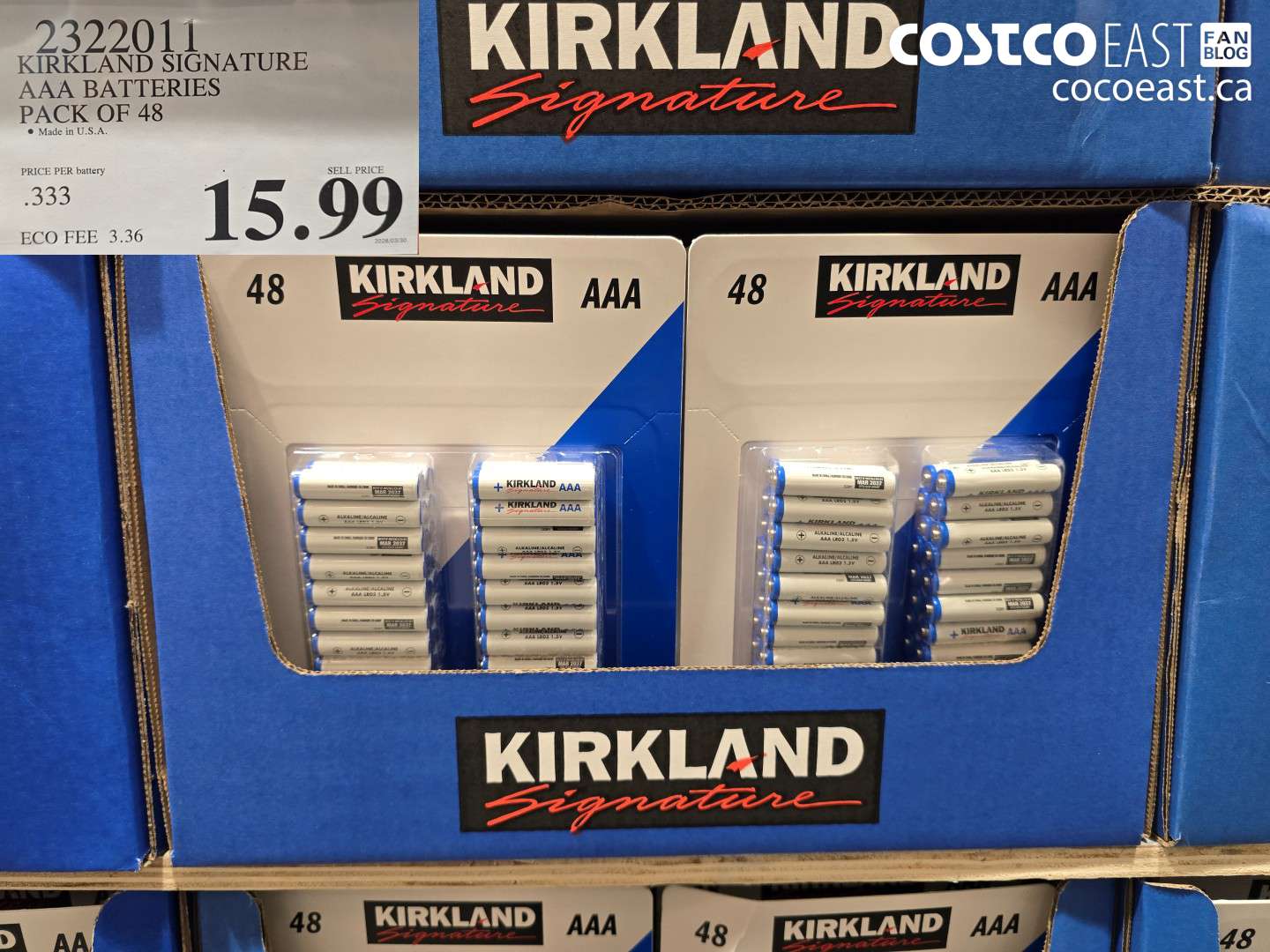 2322011 KIRKLAND SIGNATURE AAA BATTERIES PACK OF 48 $15.99