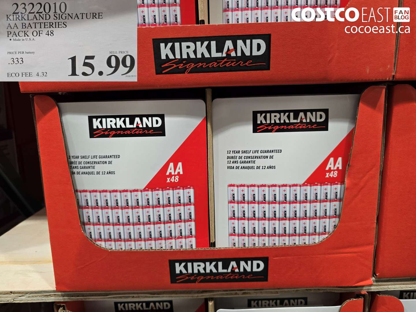 2322010 KIRKLAND SIGNATURE AA BATTERIES PACK OF 48 $15.99