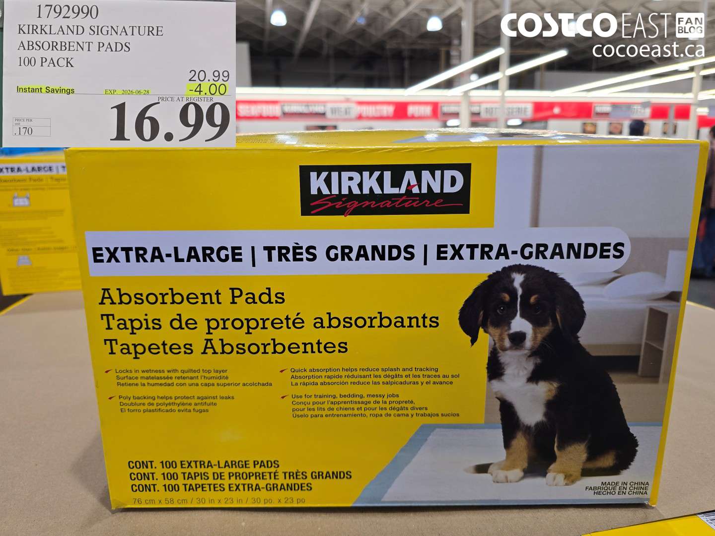 1792990 KIRKLAND SIGNATURE ABSORBENT PADS 100 PACK ($4.00 INSTANT SAVINGS EXPIRES ON 2026-06-28) $16.99