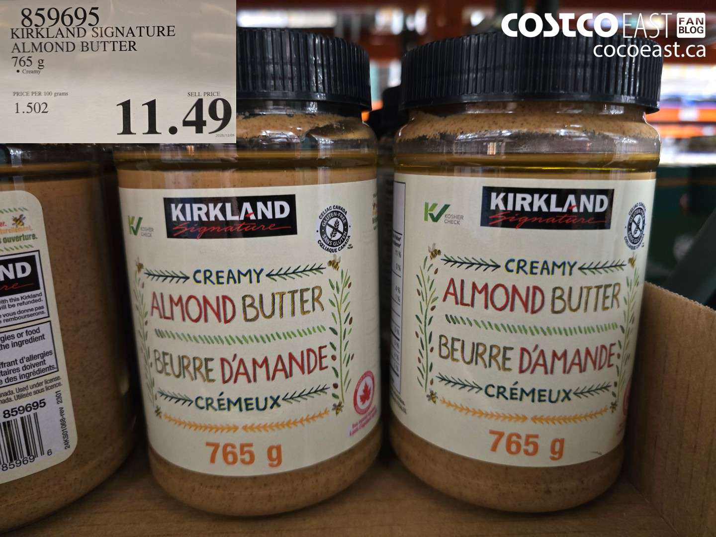 859695 KIRKLAND SIGNATURE ALMOND BUTTER 765 G $11.49