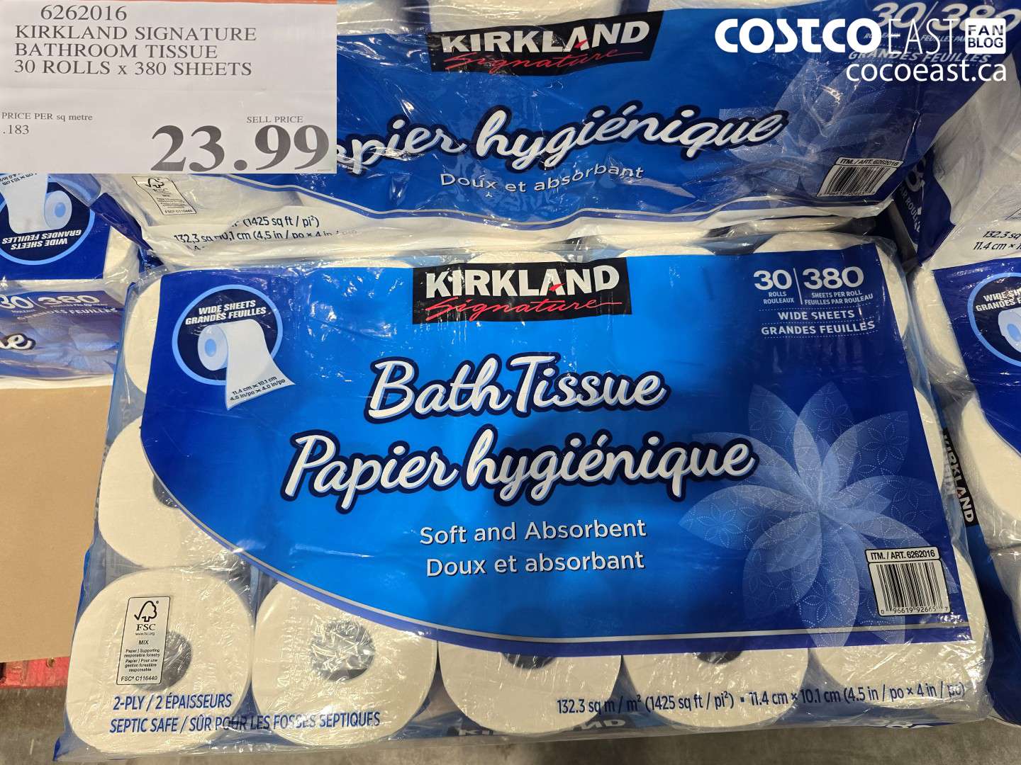 6262016 KIRKLAND SIGNATURE BATHROOM TISSUE 30 ROLLS X 380 SHEETS $23.99