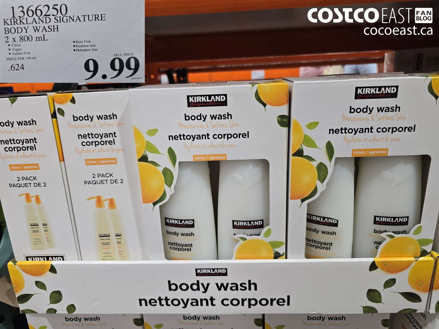 1366250 KIRKLAND SIGNATURE BODY WASH 2 X 800 ML $9.99