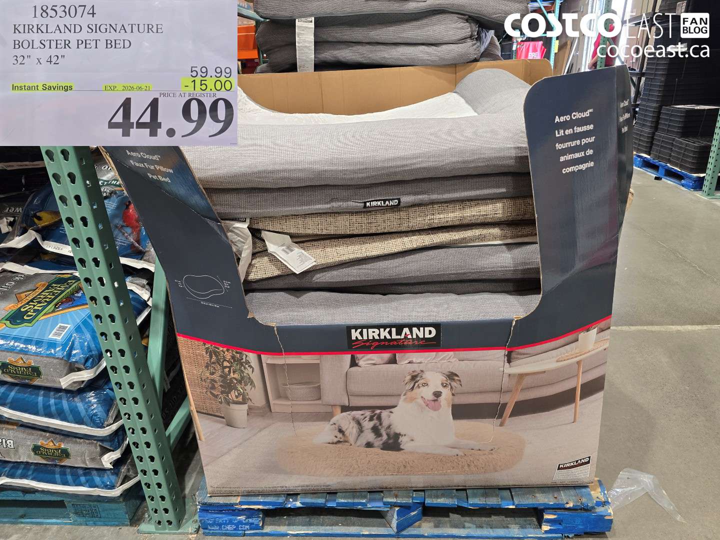 1853074 KIRKLAND SIGNATURE BOLSTER PET BED 32