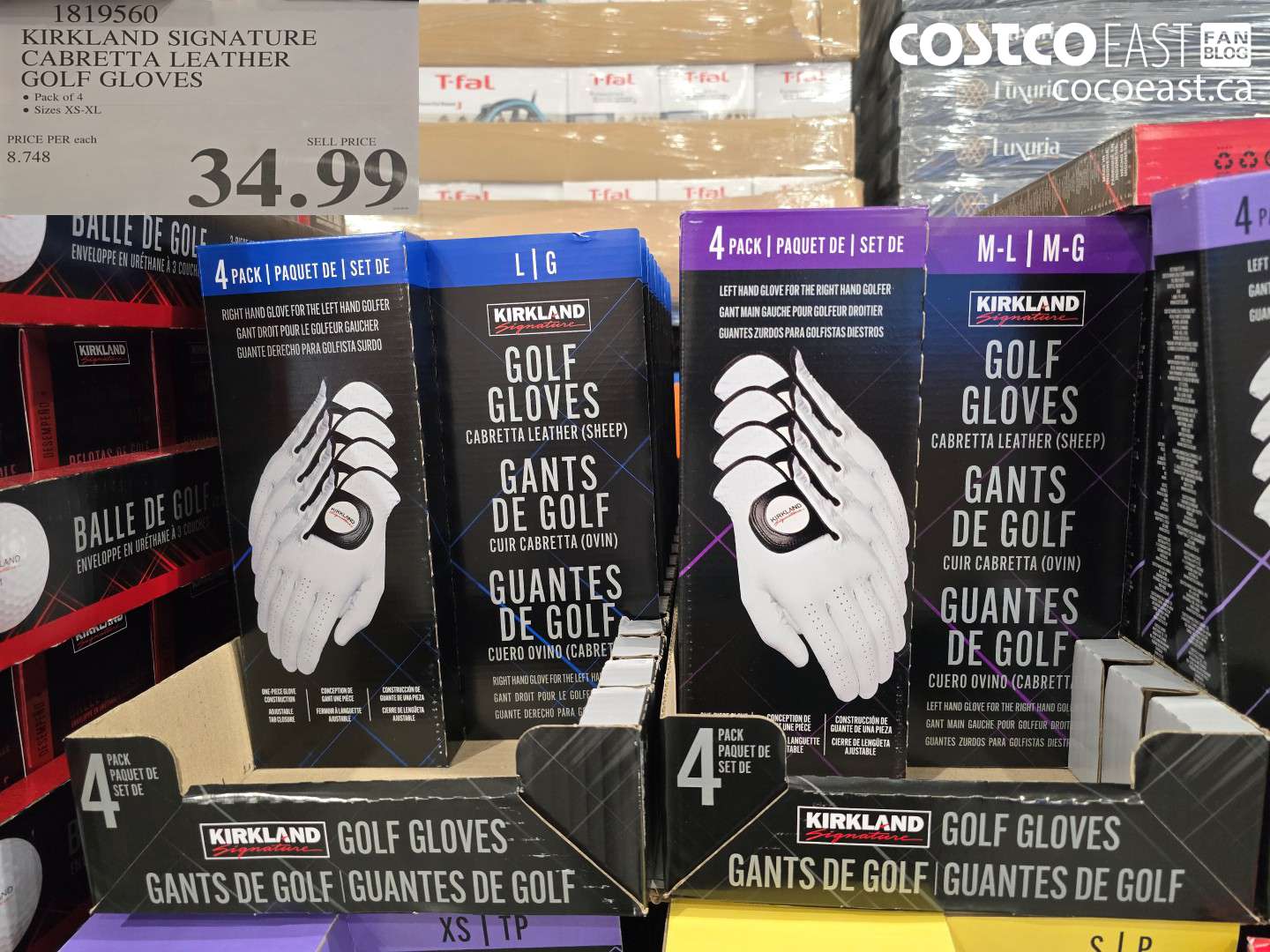 1819560 KIRKLAND SIGNATURE CABRETTA LEATHER GOLF GLOVES $34.99