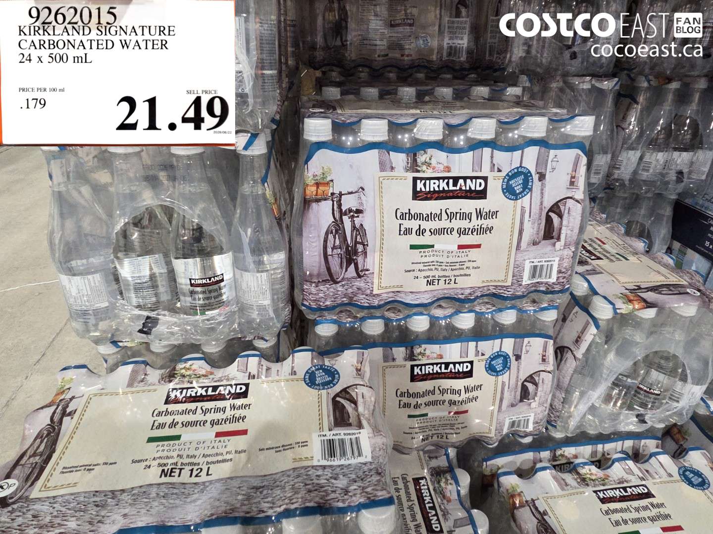 9262015 KIRKLAND SIGNATURE CARBONATED WATER 24 X 500 ML $21.49