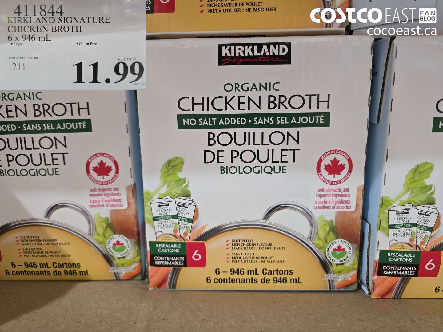 411844 KIRKLAND SIGNATURE CHICKEN BROTH 6 X 946 ML $11.99